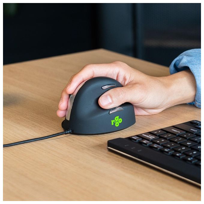 R Go Tools RGOHE Mouse Ergonomico Verticale per Destrorsi 5 Pulsanti 2400 DPI USB Tipo-A Nero