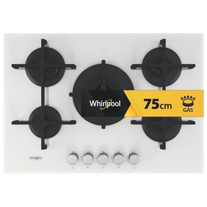 Whirlpool GOA7523-WH Piano Cottura a Gas 5 Zone Griglie in Ghisa 73 cm Bianco