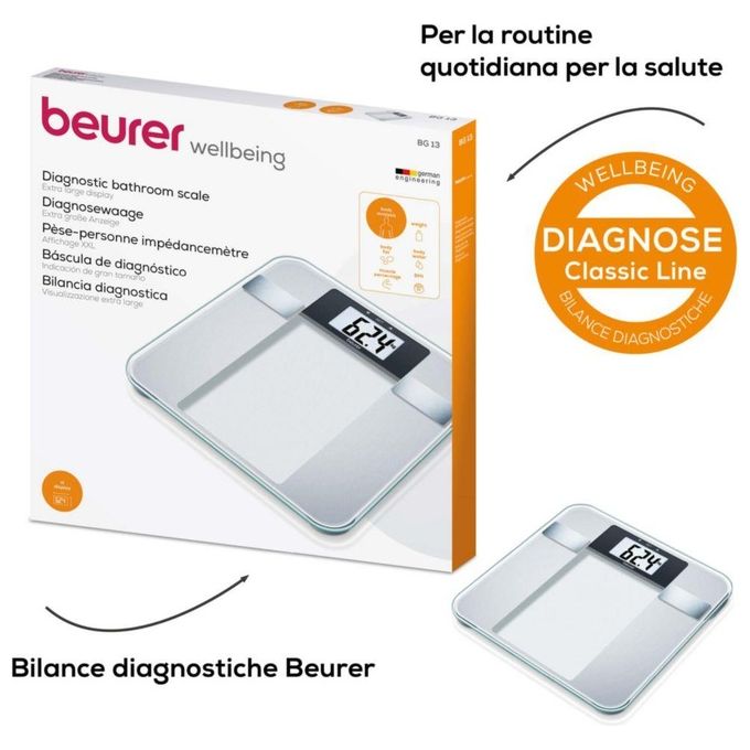 Beurer BG 13 Bilancia Diagnostica in Vetro Portata 150 Kg Inox