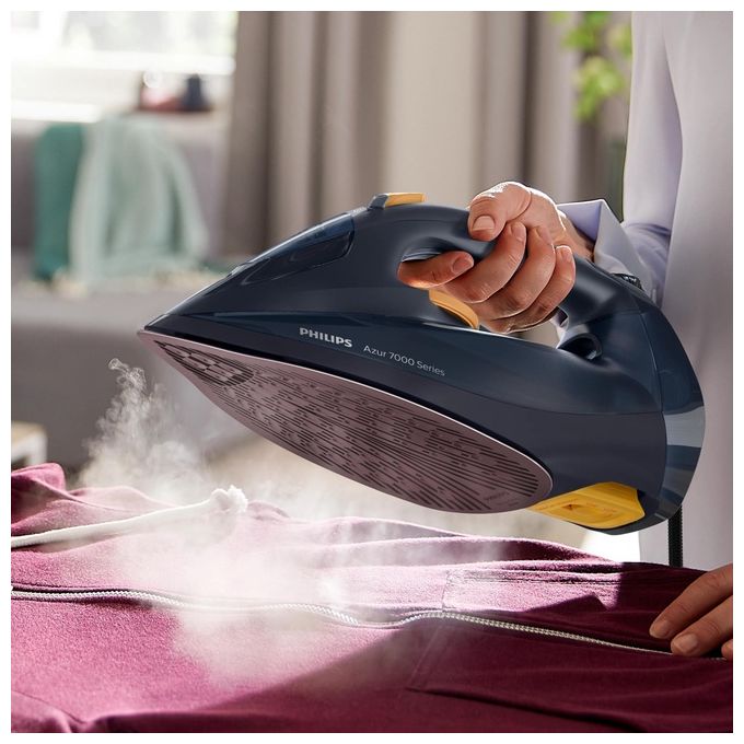 Philips DST7060-20 Serie 7000 Ferro a vapore 3000 W piastra SteamGlide Elite vapore 55 g-min raffica 250 g-min colore Blu Giallo