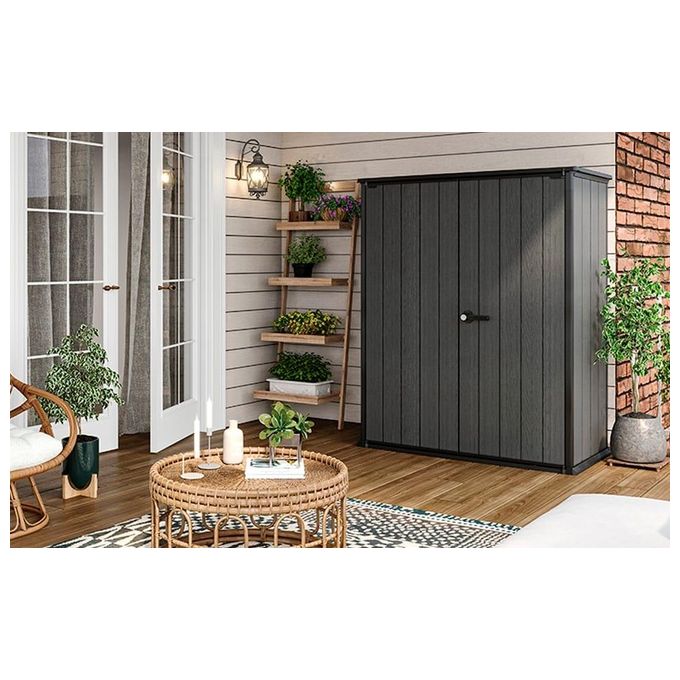 Keter Cortina Alto Casetta da Giardino Rettangolare con Serratura Impermeabile 140x73,6x170,4 cm colore Grigio