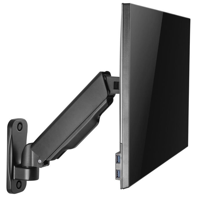 EQUIP 650136 Supporto da Parete per Monitor Singolo 17''-32'' con Molla a Gas Rotazione 360° Inclinazione Regolabile fino a 9 Kg colore Nero