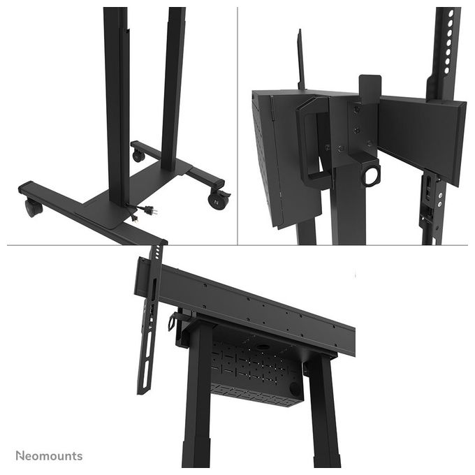Neomounts W127366252 FL55-875BL1 Carrello TV Motorizzato per Display 55-100 Pollici VESA 100x100-800x600 Altezza Regolabile con Telecomando Ruote Bloccabili Fino a 110 Kg colore Nero