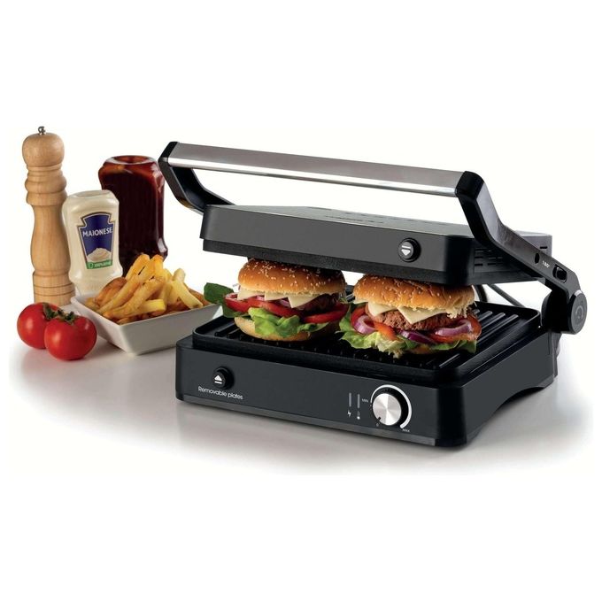 Ariete 1934 MetalGrill 3in1 Bistecchiera 2000W 3 Modalita' di Cottura Piastre Antiaderenti Rimovibili colore Silver Black