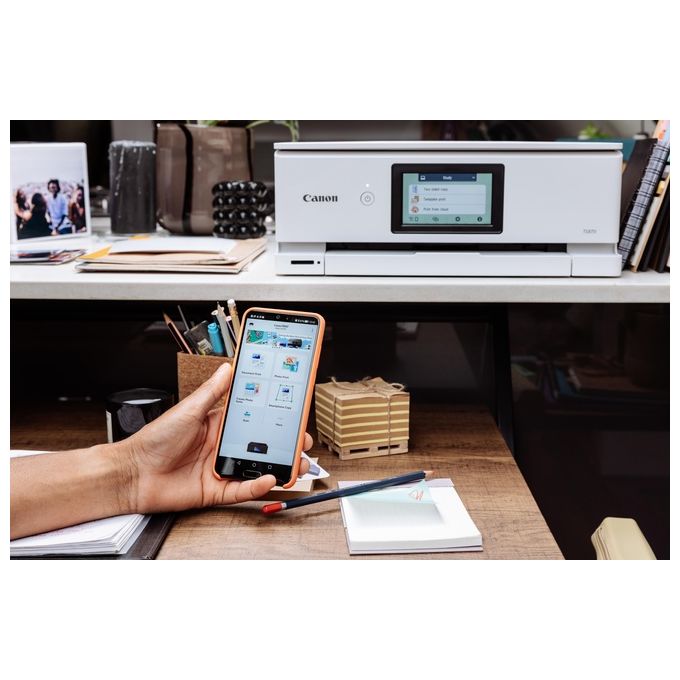 Canon TS8751 PIXMA TS8751 Stampante Multifunzione a Getto d'Inchiostro 6 Cartucce Separate Wi-Fi Stampa Fronte Retro Automatica Touchscreen 4,3 Pollici colore Bianco