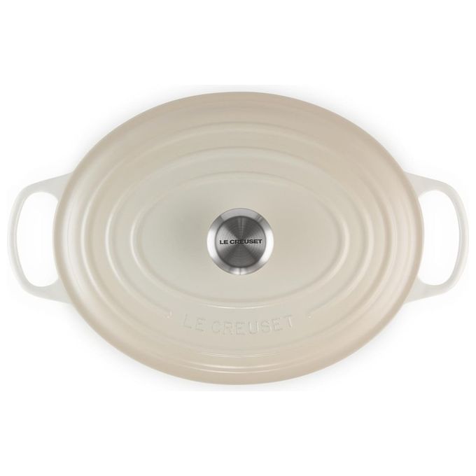 LE CREUSET LS2502-31716SS Signature Evolution Cocotte Ovale in Ghisa con Coperchio Diametro 31 cm Capacita' 6.3 L Adatto a Tutte le Fonti di Calore incluso Induzione colore Meringue