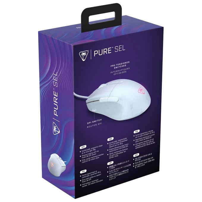 Turtle Beach TBM-1001-15 Pure SEL Mouse da gioco Ultraleggero 49 g Sensore PixArt 8K DPI Interruttori Meccanici 20 Milioni di Clic Cavo 1.8 m RGB AIMO colore Bianco