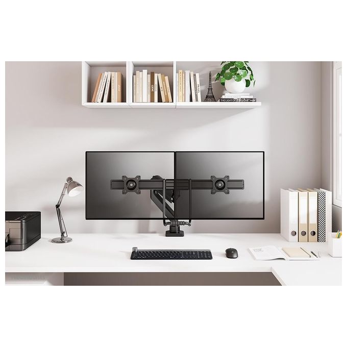 Neomounts DS75-450BL2 Braccio per Monitor 2 Schermi 17-32'' Regolabile Altezza Profondita' Rotazione 360° con Molla a Gas e Blocco 180° colore Nero