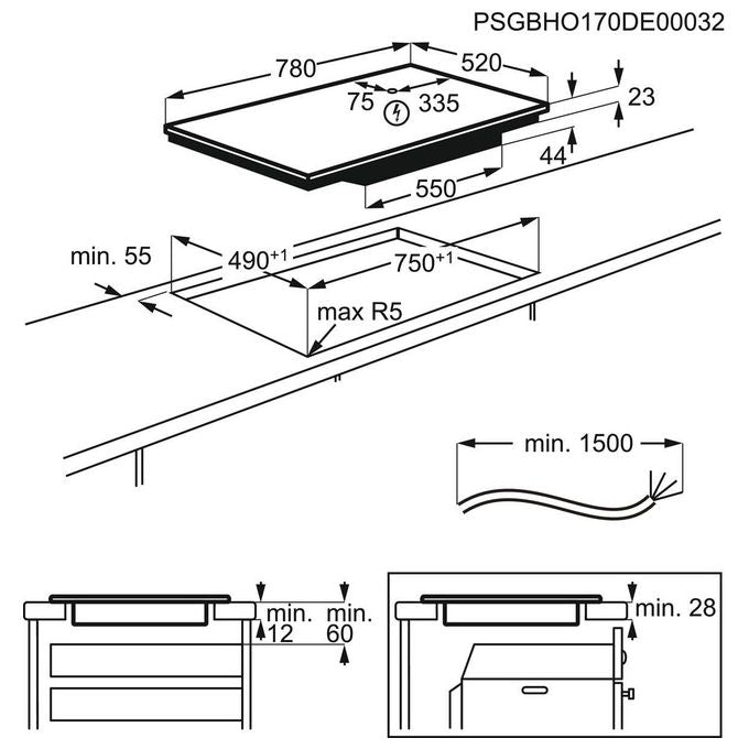 Electrolux EIL83443BW Serie 600 Piano cottura a induzione 80 cm 4 zone Bridge Slider Touch colore Bianco