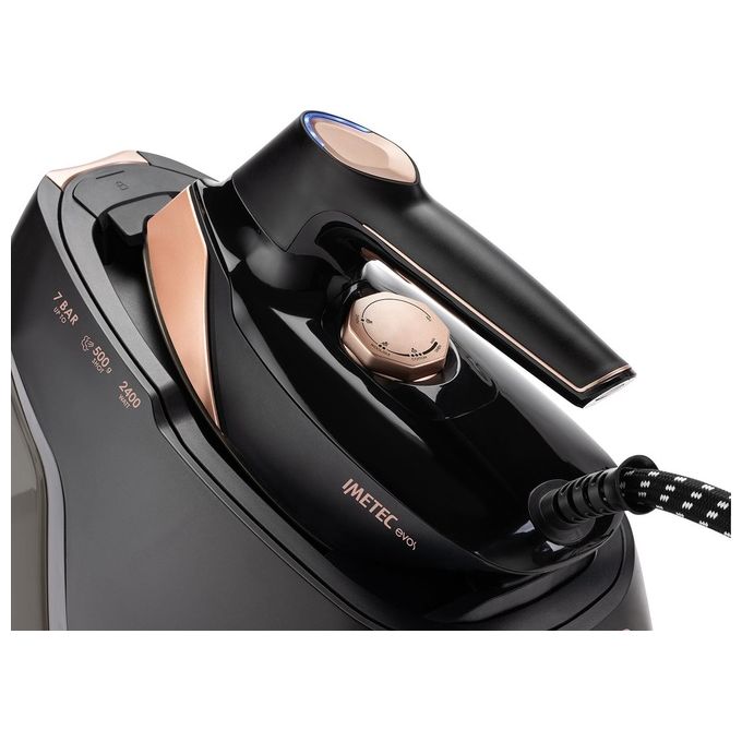 Imetec 9034 Evos Ferro da Stiro con Caldaia Tecnologia Flash Steam Pressione 7 bar Colpo di Vapore 500 g-min 2400 W Piastra Infinity Glide colore Nero e Rose Gold