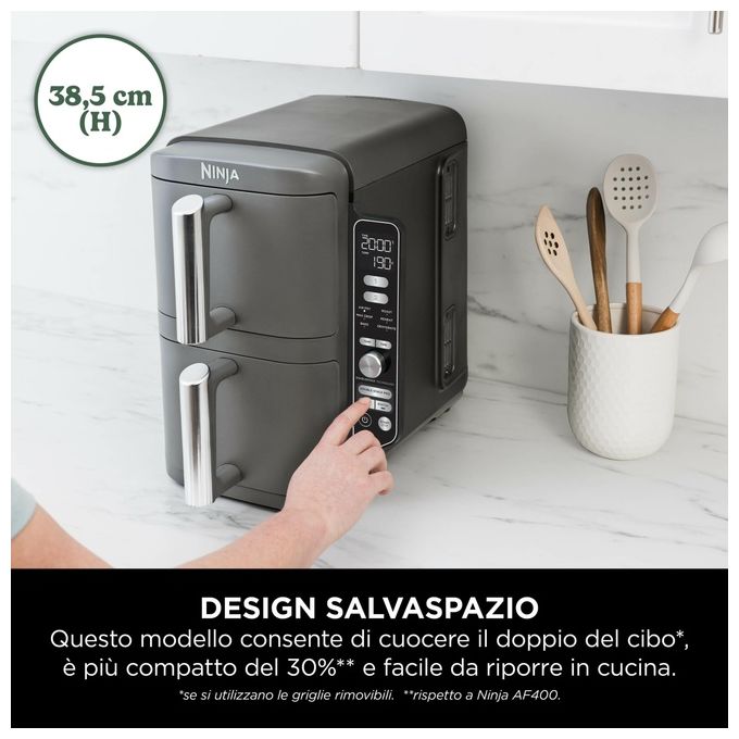 Ninja SL400EU Double Stack XL Friggitrice ad aria 9,5 L 2470 W 6 programmi doppio cestello colore Grigio