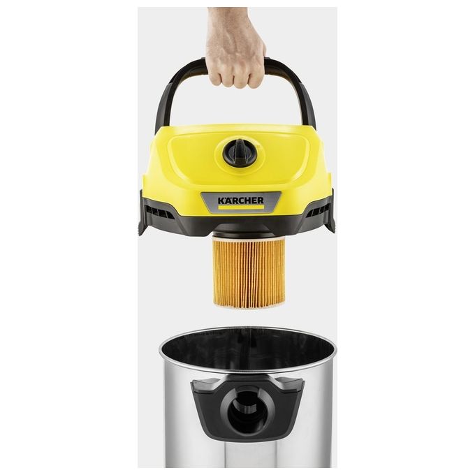 Kärcher 1.628-575.0 WD 3-18 S Aspirapolvere Cilindro Senza Sacchetto 17 L 225 W Batteria 18 V colore Nero Acciaio inox Giallo