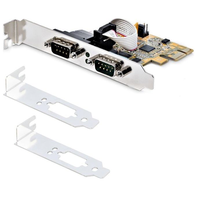 StarTech 21050-PC-SERIAL-LP Scheda seriale PCI Express a 2 porte RS232 DB9 con UART 16C1050 FIFO 256 byte Baud Rate 921,6 Kbps PCIe 2.0 x1 compatibile Windows e Linux colore Giallo