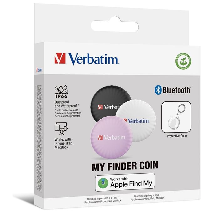 Verbatim My Finder Coin Localizzatore e Cercatore Gps Personale Nero-Rosa-Bianco