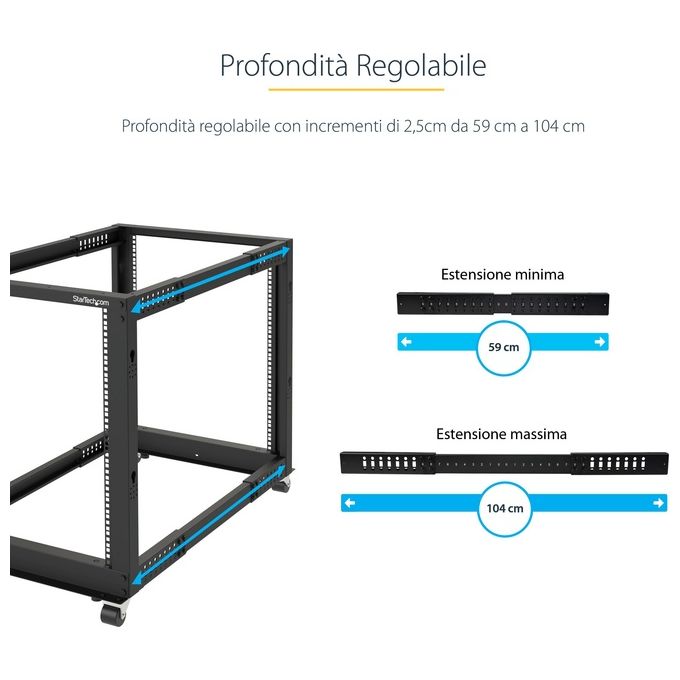 StarTech Armadio Server Rack con 4 staffe a Telaio Aperto 12U con profondita' regolabile