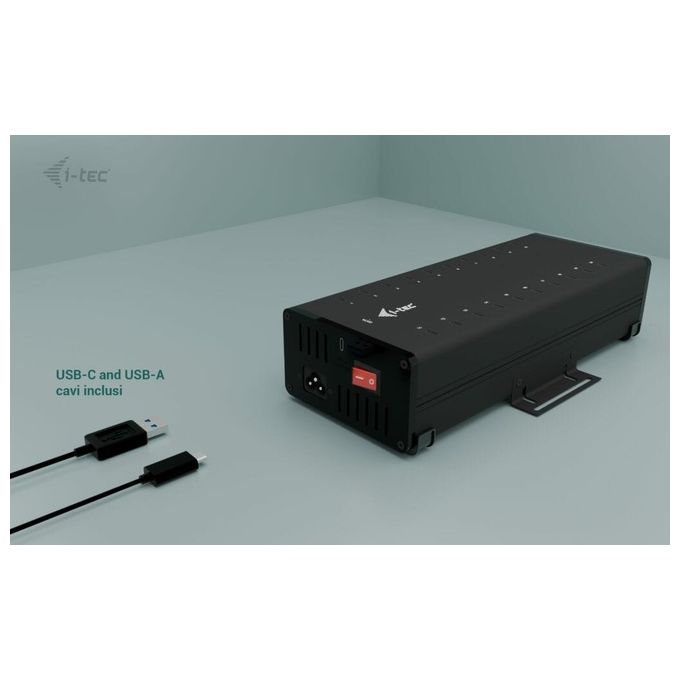 I-tec CACHRGHUB20C Hub USB 20 Porte USB-C Ricarica Rapida 15W per Porta 300W Totali Dati 5 Gbps colore Nero