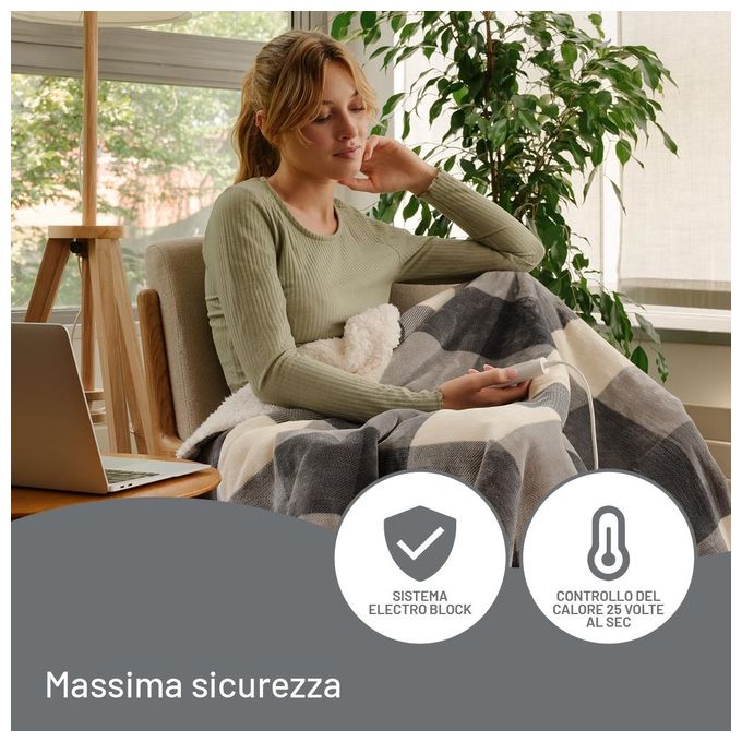 Imetec 26031 CaldoPlaid Coperta Elettrica Riscaldabile 160x120 cm 150W 6 Temperature Tecnologia Adapto Lavabile colore Grigio