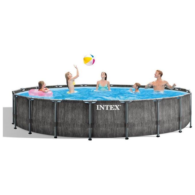 Intex 26744 Prism Frame Greywood Piscina Fuori Terra Rotonda 549x122 cm 24311 L con Pompa Filtro Scaletta e Teli colore Grigio