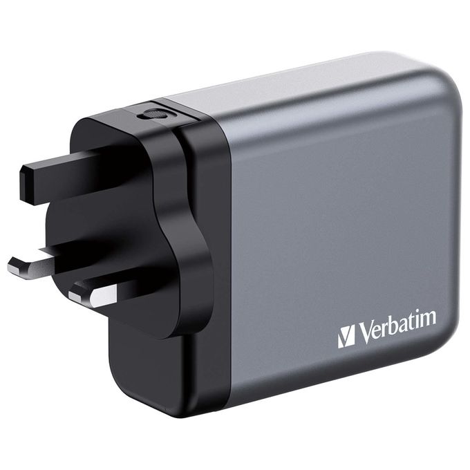 Verbatim 32203 GNC-140 Caricatore Universale Interno 140 W con 3 Porte USB-C GaN Tecnologia Ricarica Rapida PD 3.1 PPS Quick Charge 3.0 colore Nero Grigio