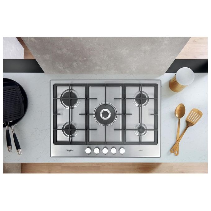 Whirlpool GMR 7522-IXL Piano Cottura a Gas 5 Zone iXelium Griglie in Ghisa 73 cm Acciaio Inox