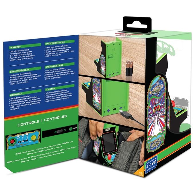 MY ARCADE DGUNL-4197 NANO PLAYER PRO Console Portatile Retro Gaming con Schermo 2,4'' a Colori Altoparlante Integrato Alimentazione USB-C o 4 Batterie AAA (non incluse) Titoli Inclusi GALAGA e GALAXIAN colore Nero