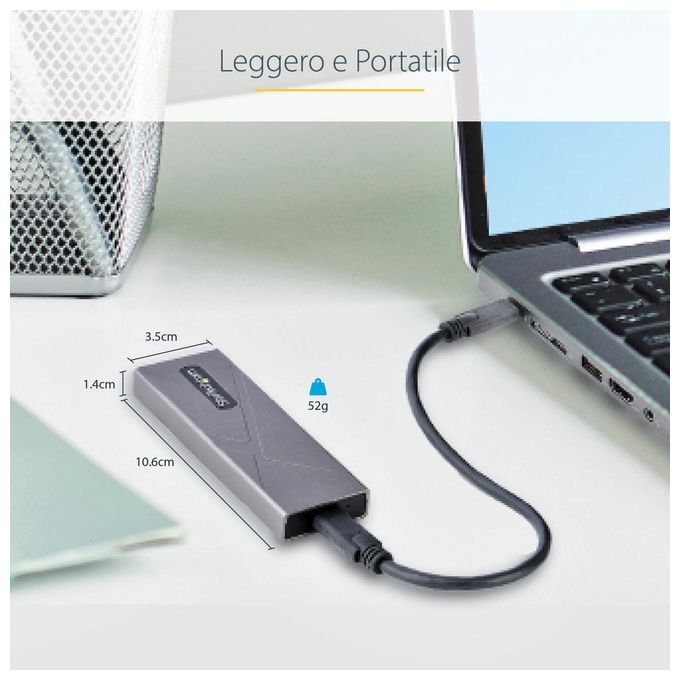 StarTech.com M2-USB-C-NVME-SATA Box Esterno SSD M.2 NVMe SATA USB-C 10Gbps Alluminio 2230 2242 2260 2280 colore Grigio