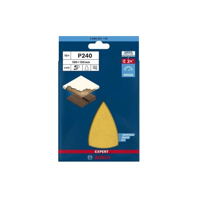 Bosch 10x Carte Abrasive Expert C470 con 7 Fori per Legno Duro Vernice su Legno 100x150mm Grana 240 Accessorio Levigatrice Palmare