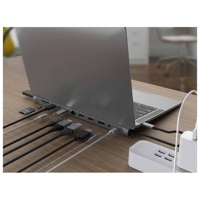 Conceptronic DONN17G Docking Station 12 in 1 USB 3.2 Gen 1 Type-C Triplo Display 4K HDMI DisplayPort USB PD 100W GbE SD colore Grigio