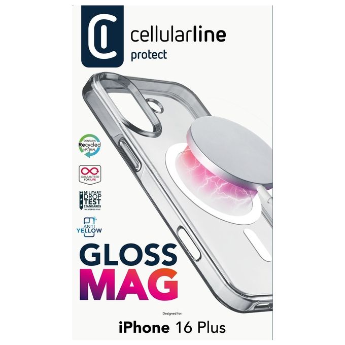 Cellularline GLOSSMAGIPH16MAXT Gloss Mag Cover per iPhone 16 Plus 6.7'' con Magneti MagSafe e Ricarica Wireless Compatibile colore Trasparente