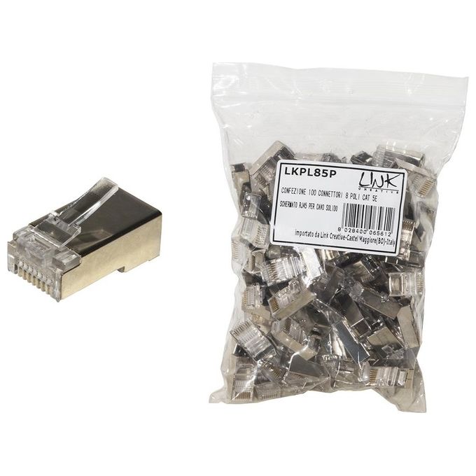 Link confezione 100 connettori 8 poli cat 5e schermato rj45 per cavo solido