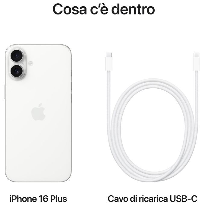 Apple MXVV3QL-A iPhone 16 Plus Smartphone 6.7'' 128 GB Chip A18 5G Doppia fotocamera 48 MP iOS 18 colore Bianco