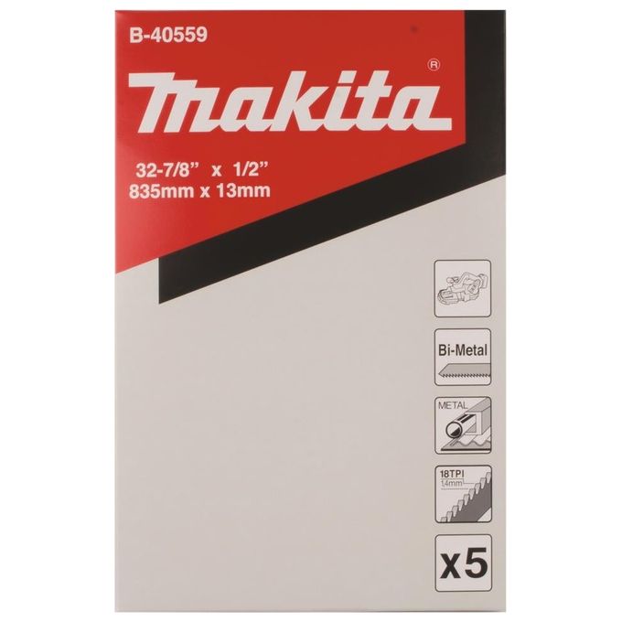Makita B-40559 Lama per Sega a Nastro Bimetallo 5 Pezzi Lunghezza 835 mm 18 Denti per Pollice compatibile DPB181 DPB182 colore Nero