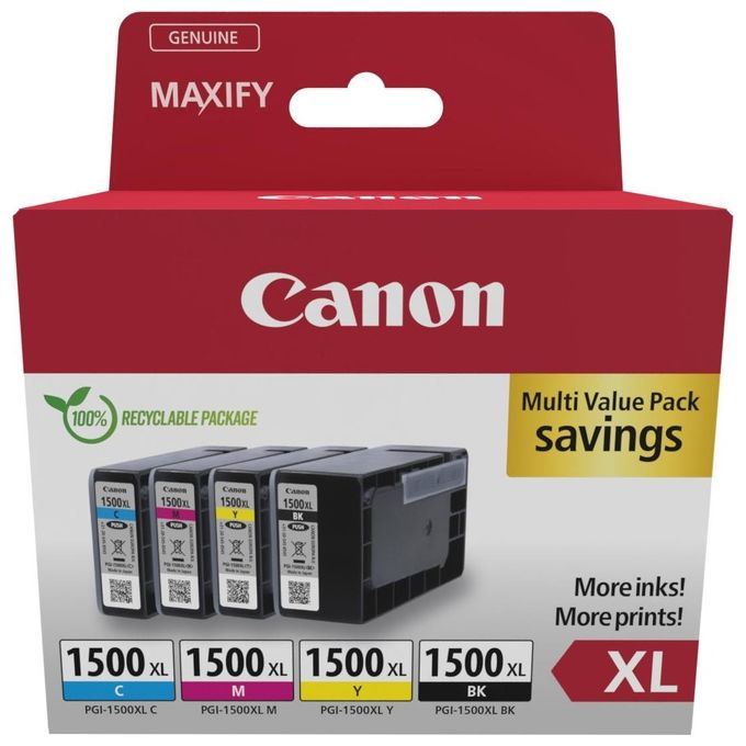 Canon 9182B010 PGI-1500 XL Multipack Cartucce d'inchiostro Pigmentato DRHD 4 pezzi Nero Ciano Magenta Giallo