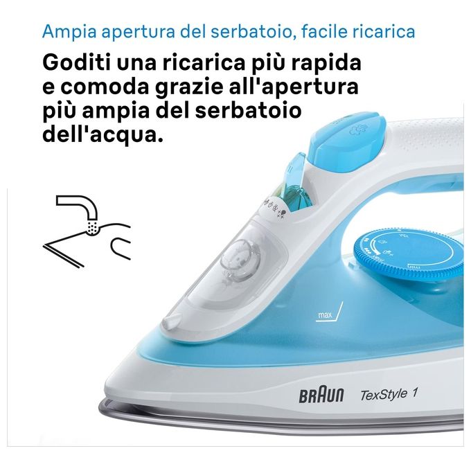 Braun TexStyle 1 Ferro da Stiro a Secco e a Vapore Ceramica 2000W Blu-Bianco