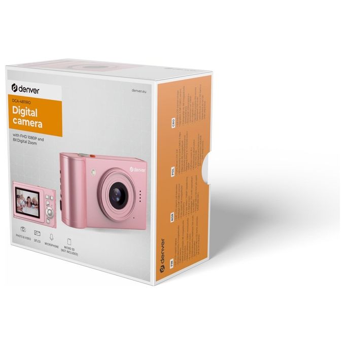 Denver 112170000030 DCA-4811RO Fotocamera Compatta 48 MP CMOS Full HD 1920 x 1080 Pixel Zoom 8x Schermo 2.8'' colore Rosa