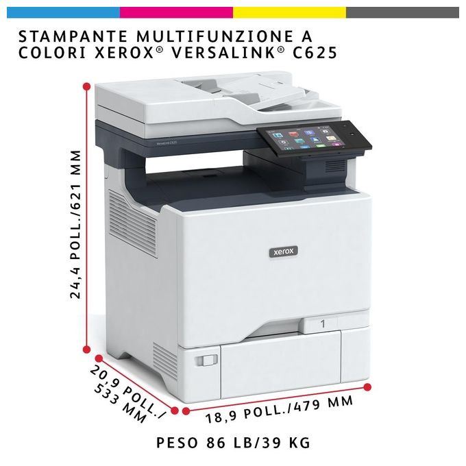 Xerox C625V_DN VersaLink C625 Stampante Multifunzione Laser a Colori A4 50 ppm Duplex Automatico con Touchscreen 7 pollici Wi-Fi Opzionale Ethernet Gigabit NFC colore Nero