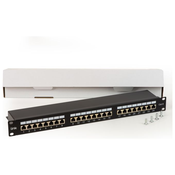 Link LKP624S Pannello Patch Schermato 24 Porte RJ45 CAT 6 19'' 250 MHz POE+ colore Nero