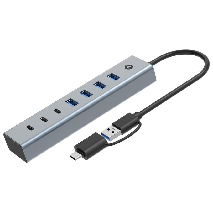 Conceptronic HUBBIES20GP Hub USB 3.2 Gen 1 a 7 porte 5 Gbps con alimentatore incluso colore Grigio
