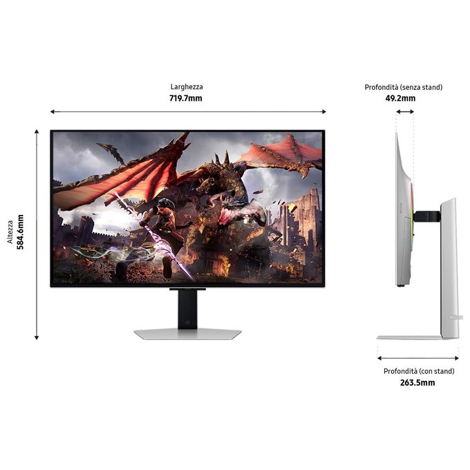 Samsung LS32DG800SUXEN Odyssey OLED G8 Monitor Gaming 32'' 4K UHD 240Hz 0.03ms FreeSync Premium Pro HDR10+ colore Argento