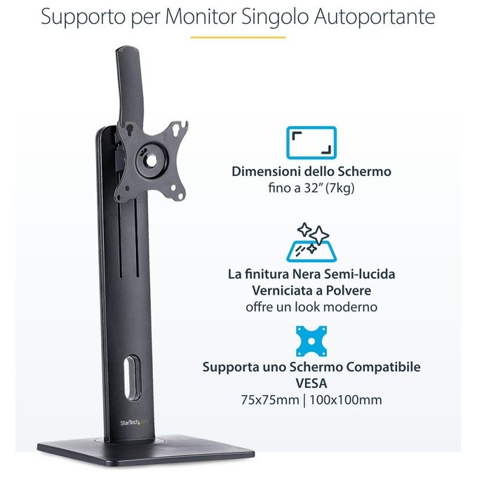 StarTech.com FPPNEUSTND Supporto da Tavolo per Monitor Regolabile Altezza 265-415 mm Inclinazione -15° +15° Rotazione 180° VESA 75x75 100x100 mm colore Nero