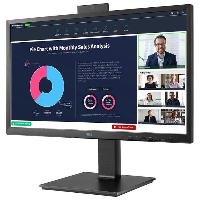LG 24BP750C-B.AEU Monitor PC 23.8'' Full HD IPS con USB-C Alimentazione 65W Webcam Integrata colore Nero