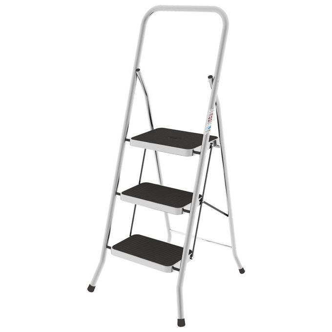 Colombo Sgabello Scala SECURITY 3 gradini in alluminio con manico e blocco di sicurezza gradini con tappetino in gomma antiscivolo portata max 150kg EN 14183 Made in Italy