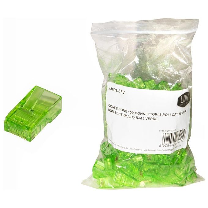 Link Confezione 100 Connettori 8 Poli Cat 5e Utp non Schermato Rj45 Verde