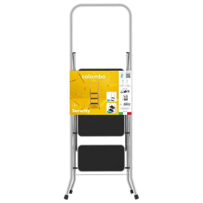 Colombo Sgabello Scala SECURITY 3 gradini in alluminio con manico e blocco di sicurezza gradini con tappetino in gomma antiscivolo portata max 150kg EN 14183 Made in Italy