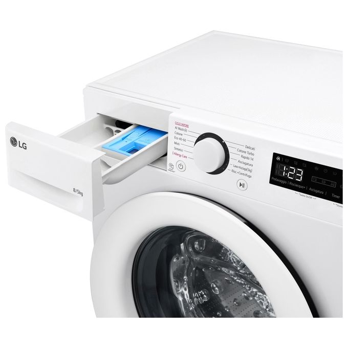 LG D2R3S08NSWW Lavasciuga Slim 8-5 Kg 1200 rpm Classe E AI DD Steam (85x60x47,5 cm) colore Bianco