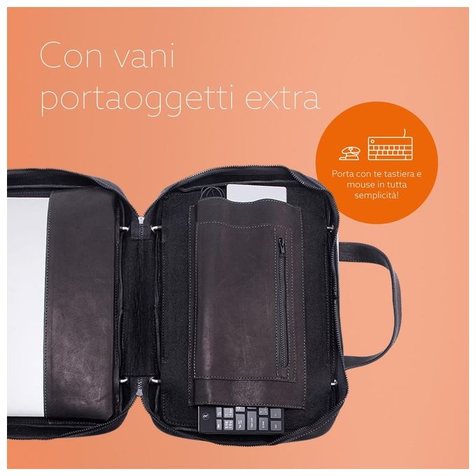 R-Go Tools RGOAVLAPBL Borsa per laptop R-Go Viva in pelle pieno fiore con supporto integrato ergonomico per laptop fino a 15.6'' colore Nero