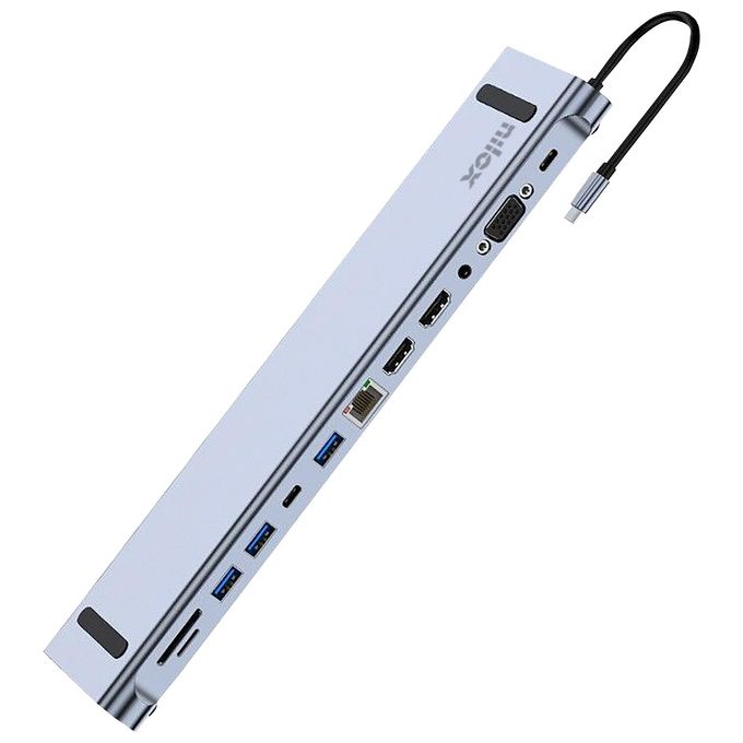 Nilox NXDSUSBC07 Docking Station 12 Porte HDMI VGA USB 3.0 Ethernet 100W Alimentazione USB-C 4K-60Hz colore Grigio