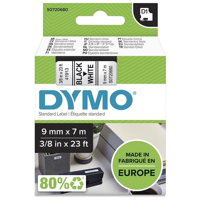 Dymo Nastro D1 9mmx7m Nero Bianco