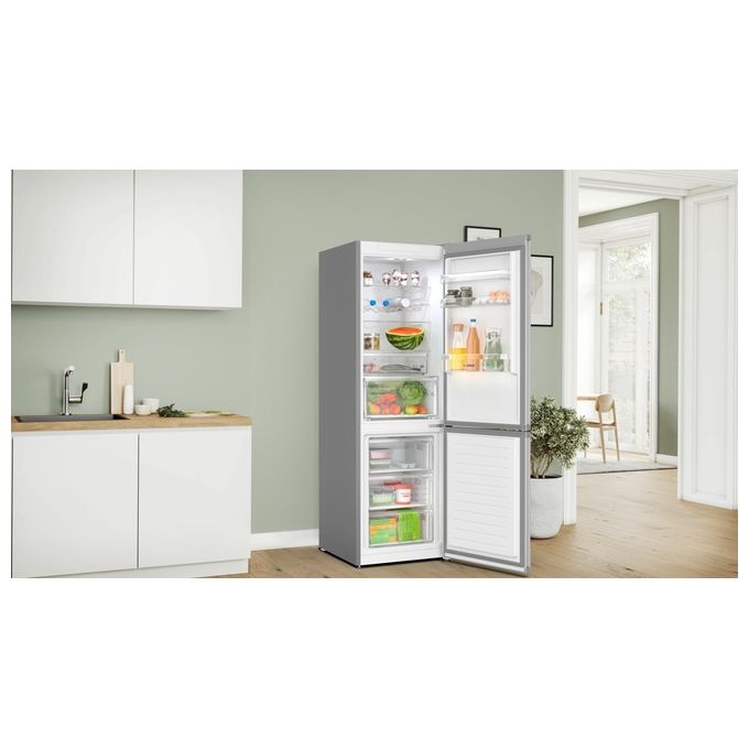 Bosch KGN367LDF Serie 4 Frigorifero Combinato 321 L 186 cm Classe D 35 dB No Frost Perfect Fit (186x60x67 cm) colore Acciaio Inox