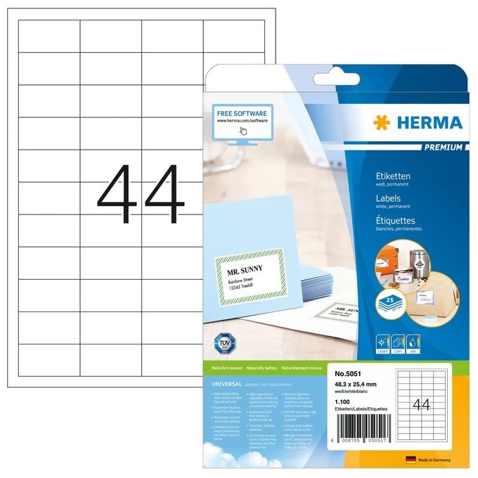 Herma Etichette 48,3x25,4mm 25 Pagine DIN A4 1100 Pezzi